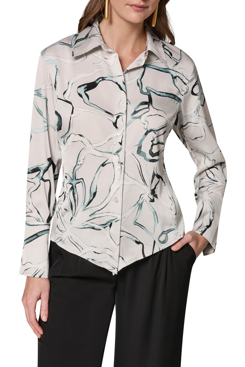 Print Asymmetric Shirt, Main, color, AQUA MINT MULTI