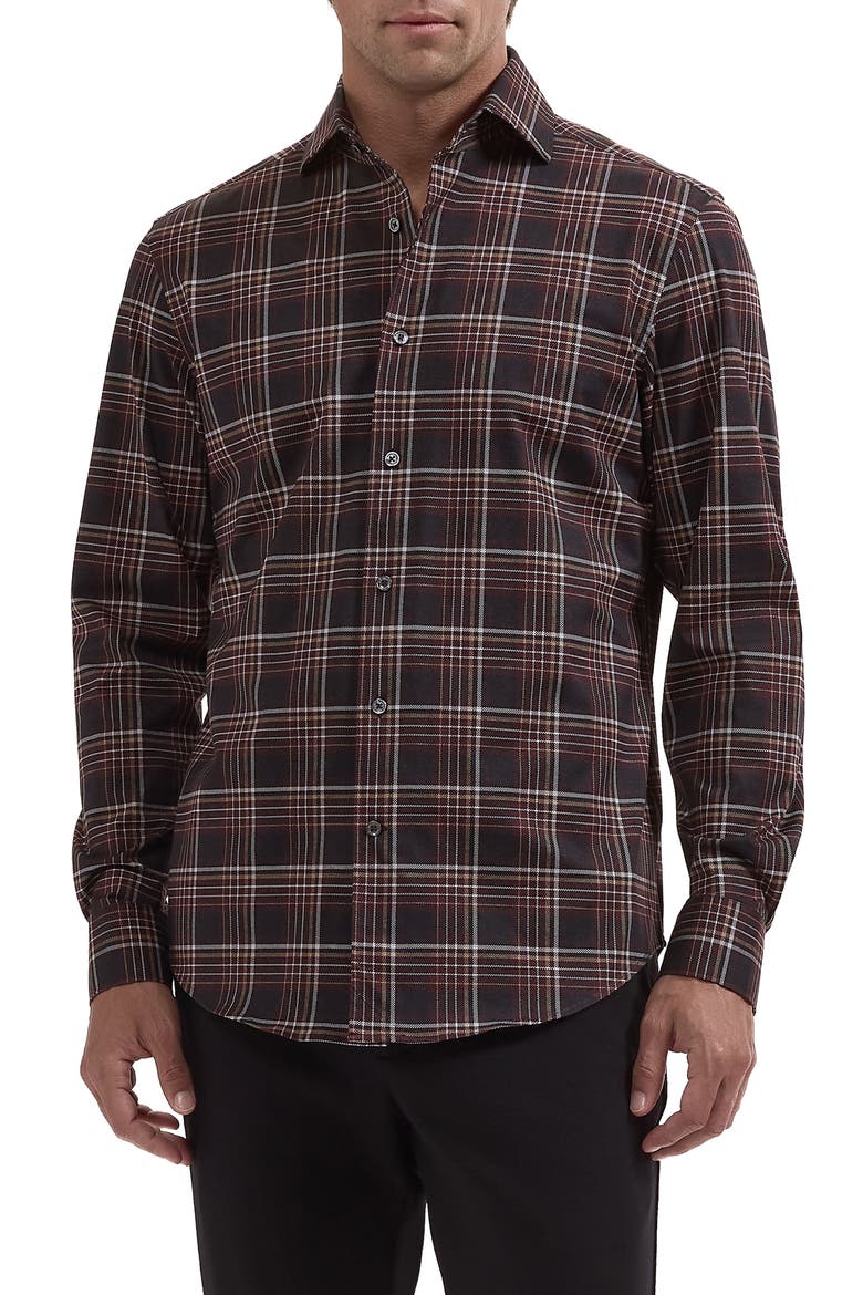 Devon OoohCotton Plaid Button Up Performance Shirt, Main, color, BURGUNDY