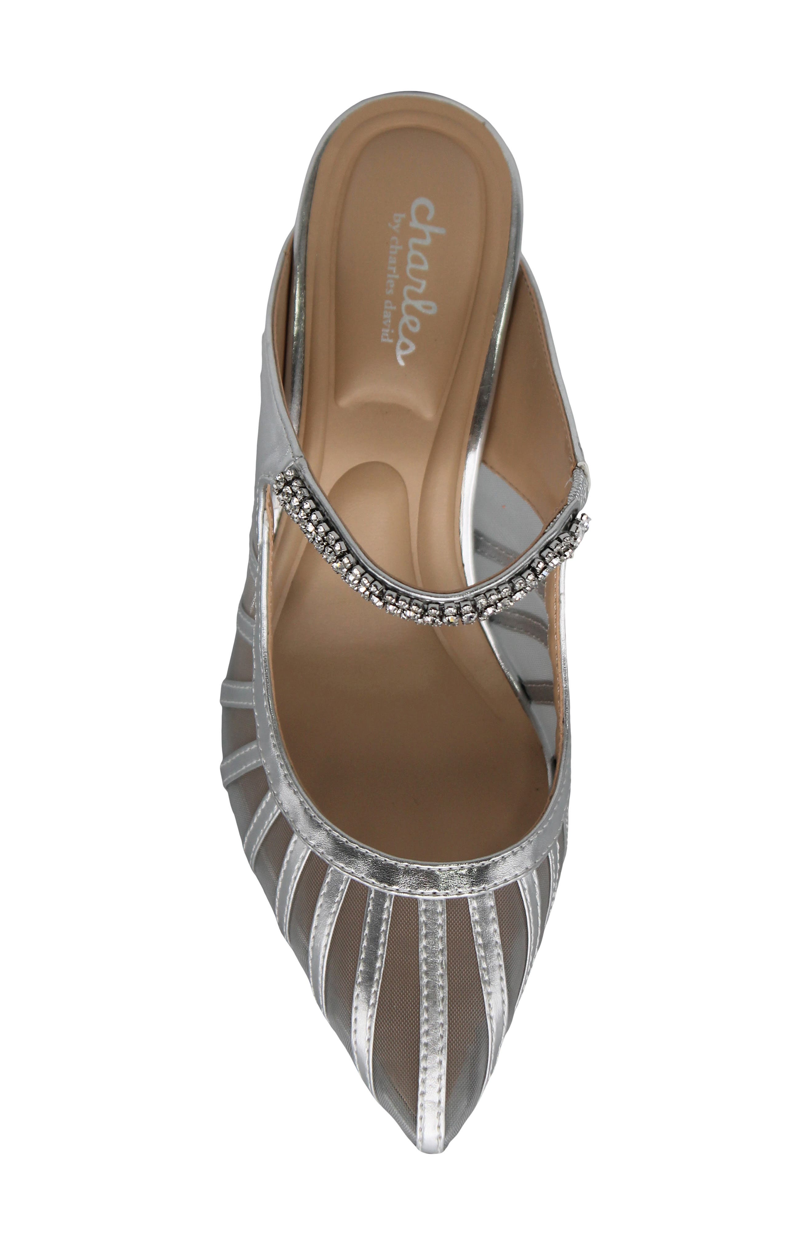 Charles by Charles David Swell Crystal Strap Mesh Mule, Alternate, color, Silver-Memt
