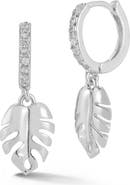 GLAZE JEWELRY Cubic Zirconia Leaf Drop Huggie Hoop Earrings