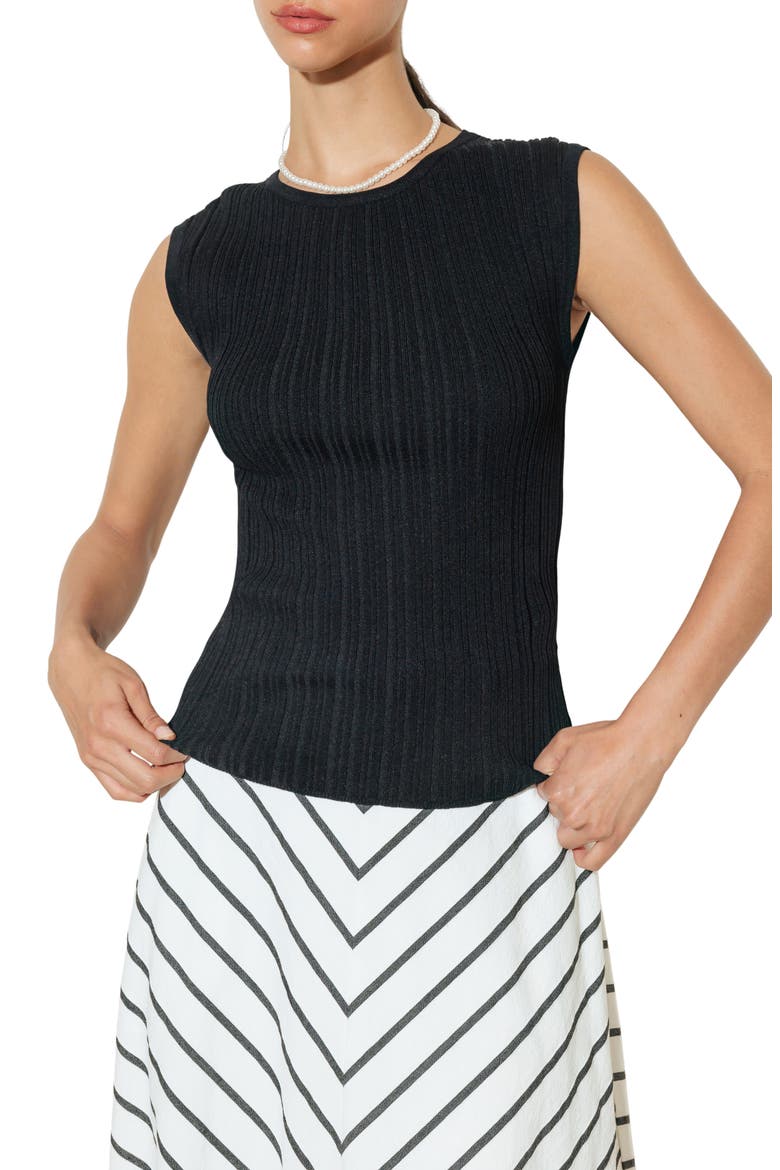 Ribbed Sleeveless Knit Top, Main, color, BLACK