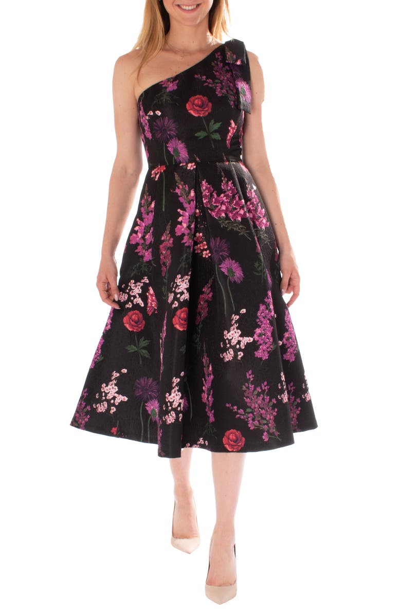 Gabby Skye Floral Jacquard One Shoulder Fit & Flare Dress, Main, color, 