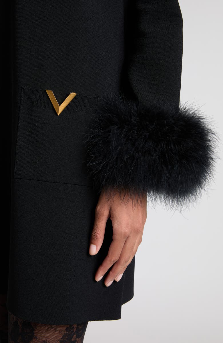 Valentino Feather Trim Long Sleeve Sweater Minidress, Alternate, color, Black