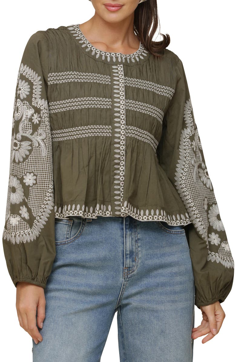Avec Les Filles Embroidered Peplum Shirt Jacket, Main, color, 