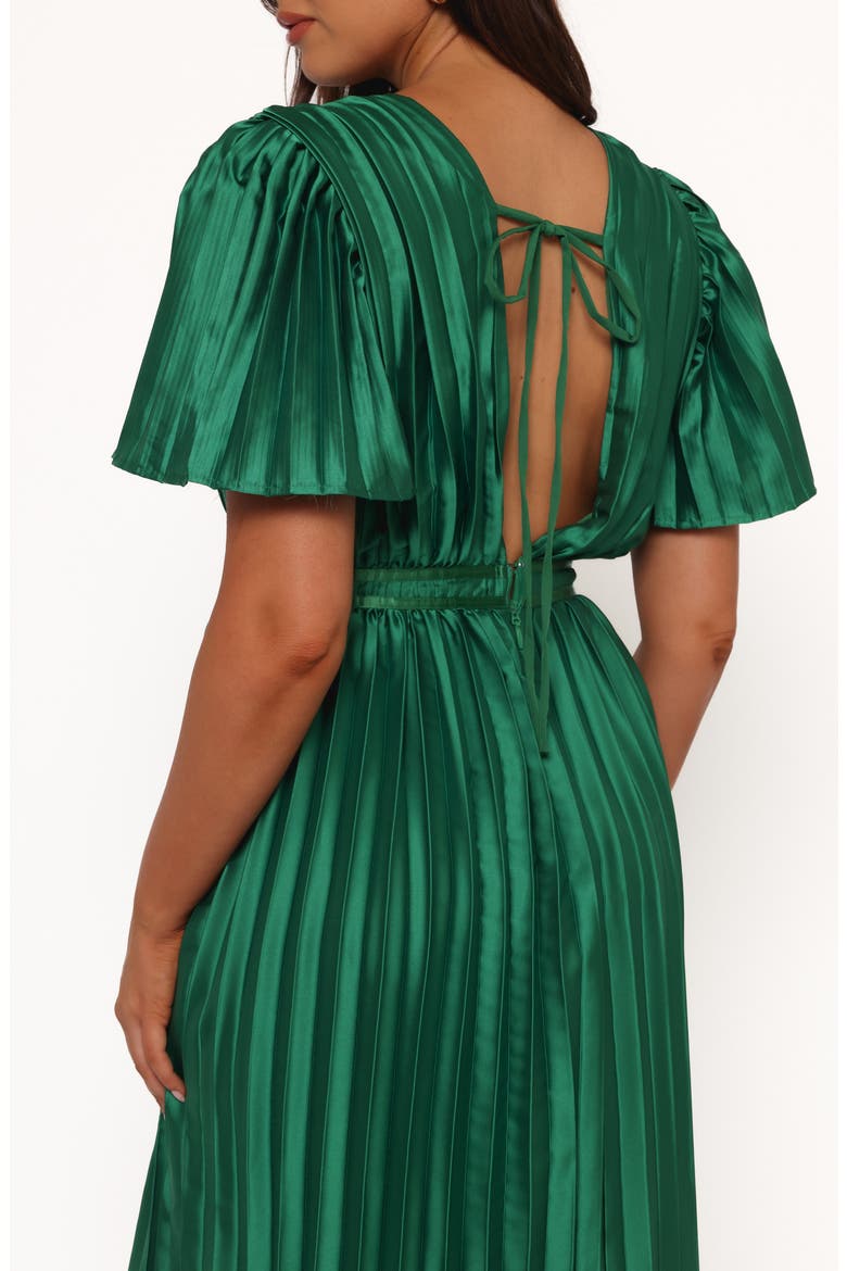 Keelah Pleated Satin Midi Dress, Alternate, color, EMERALD GREEN