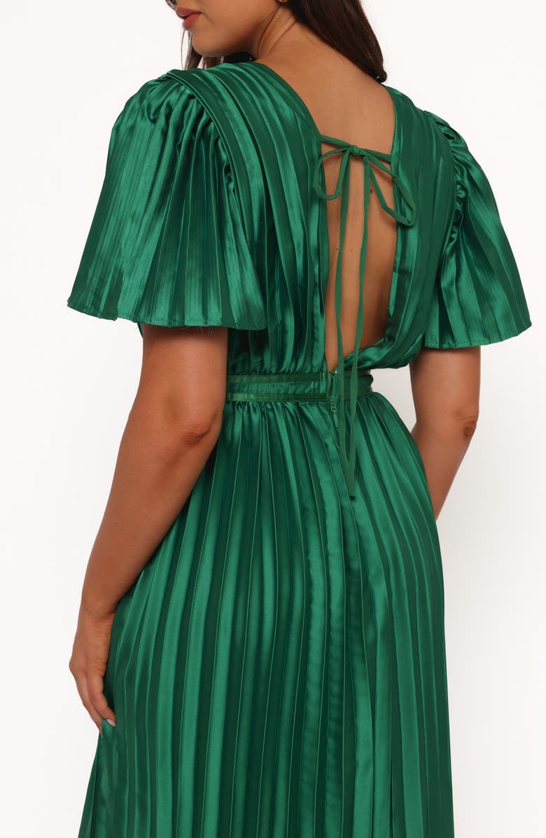 Petal & Pup Keelah Pleated Satin Midi Dress, Alternate, color, Emerald Green