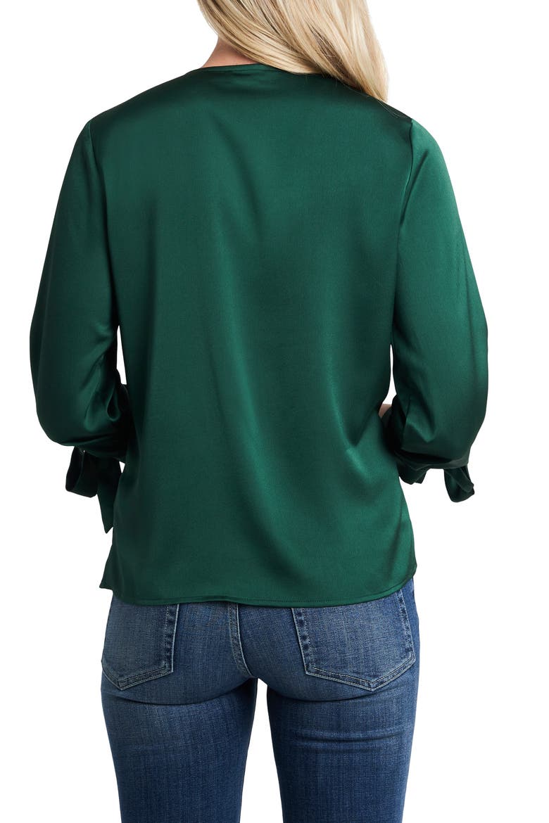 Tie Cuff Satin Top, Alternate, color, ALPINE GREEN