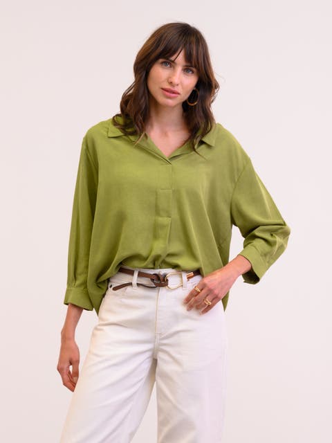 Linen Blend Relaxed Blouse