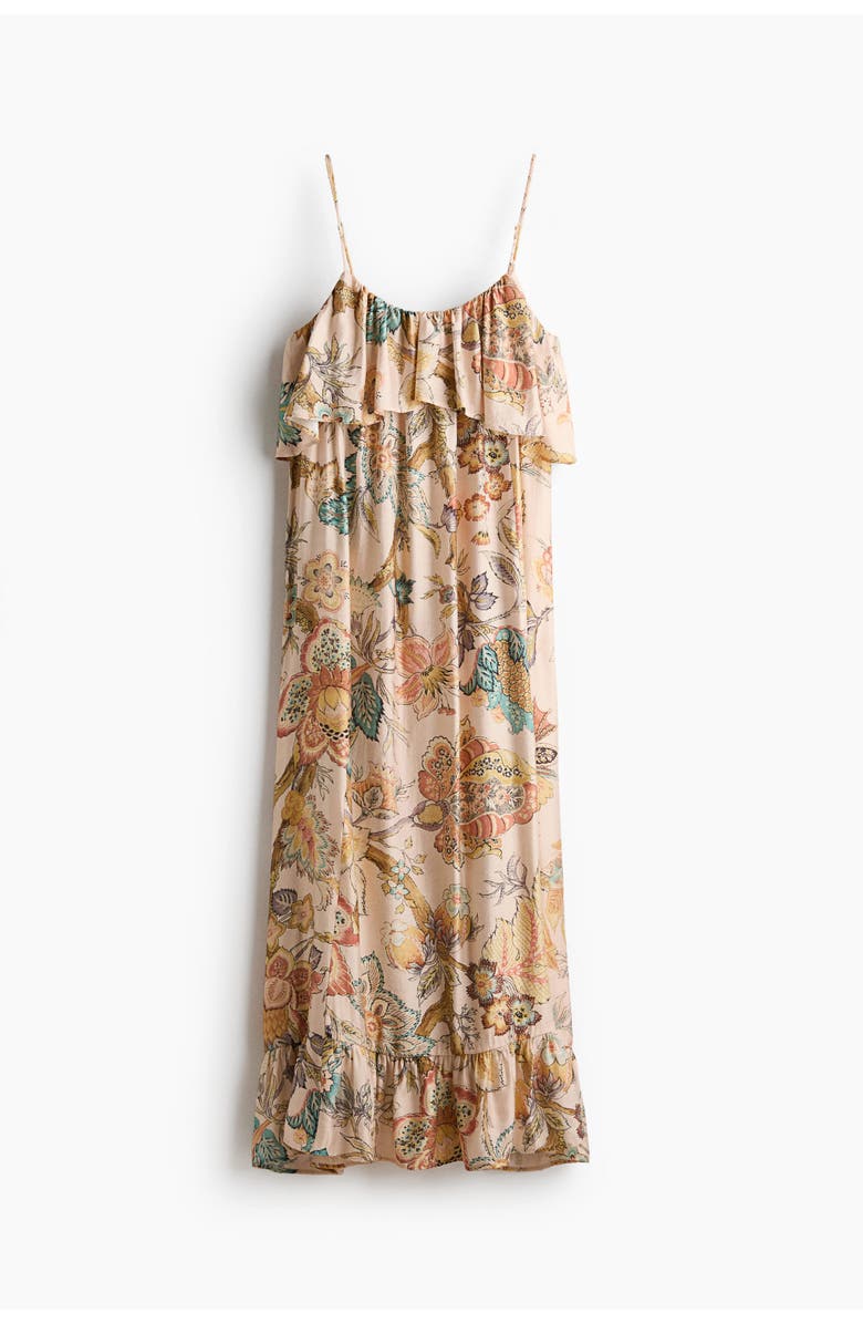 H&M Frill-trimmed A-line Dress, Main, color, Beige/Patterned