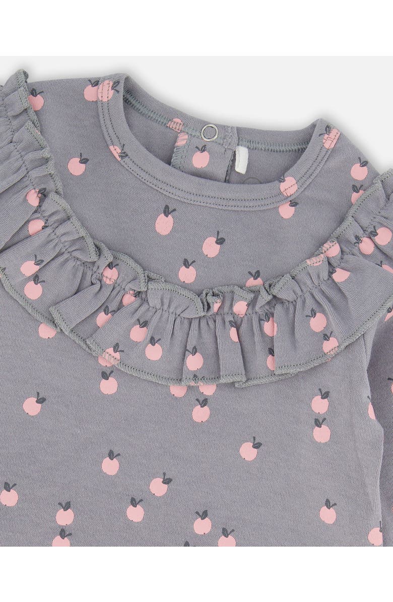 Deux par Deux Baby Girl's Printed Organic Cotton Top And Pants Set Gray With Apples, Alternate, color, 