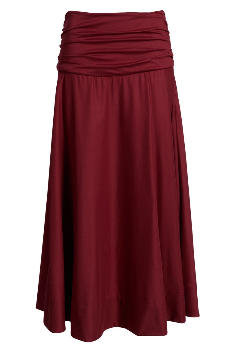 Simone Ruched Waist Cotton Midi Skirt, Alternate, color, PORTO RED