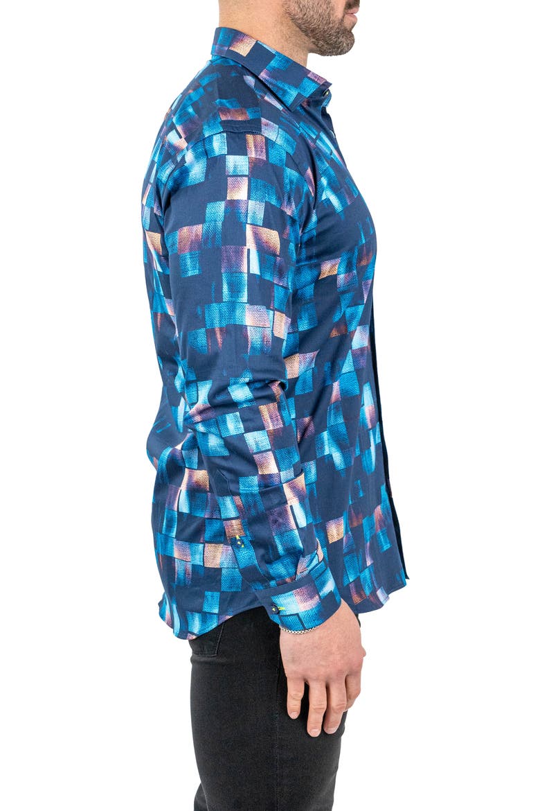 Fibonacci Sensored Contemporary Fit Button-Up Shirt, Alternate, color, BLUE