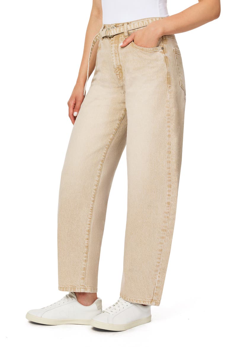 Jessica High Waist Belted Jeans, Alternate, color, LATTE