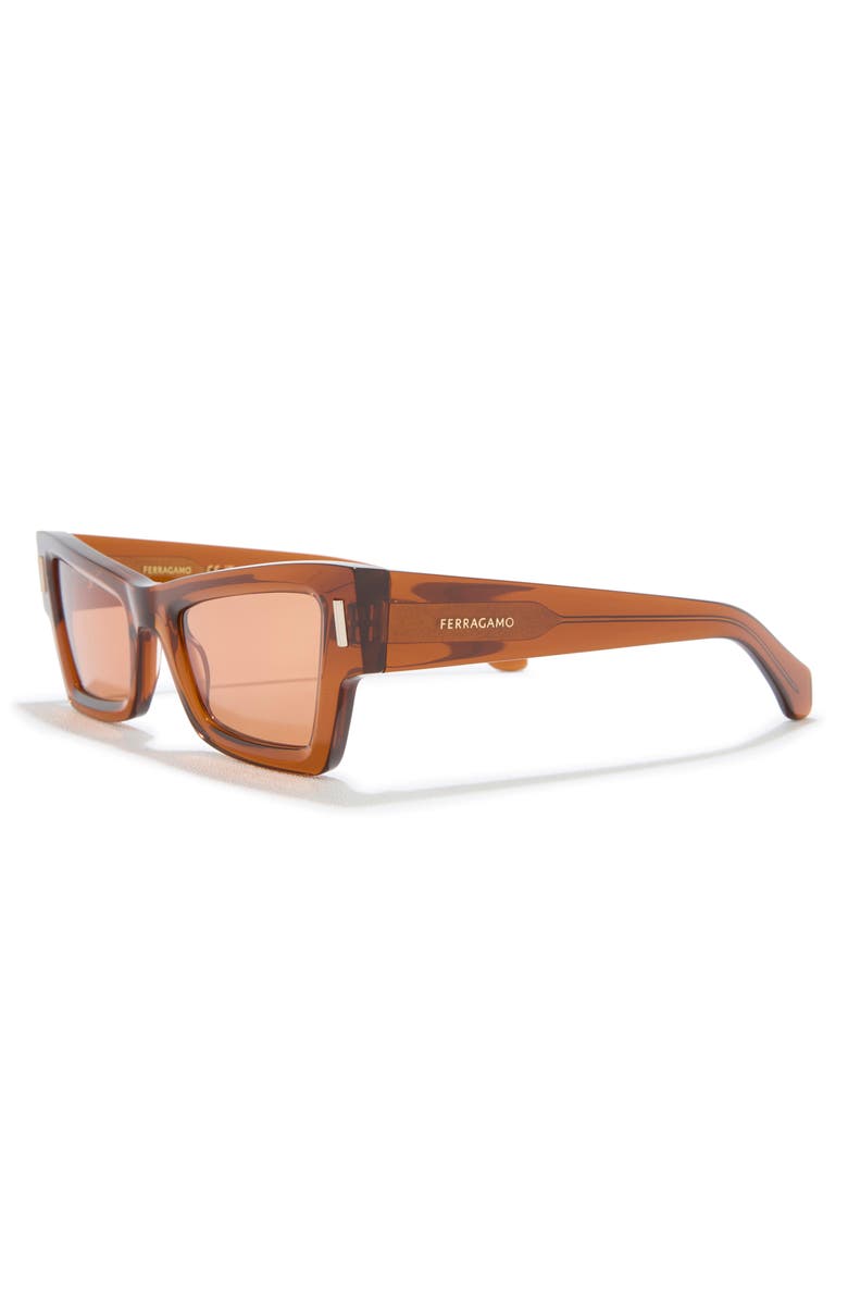 FERRAGAMO Rivets 53mm Modified Rectangular Sunglasses, Alternate, color, Transparent Brown