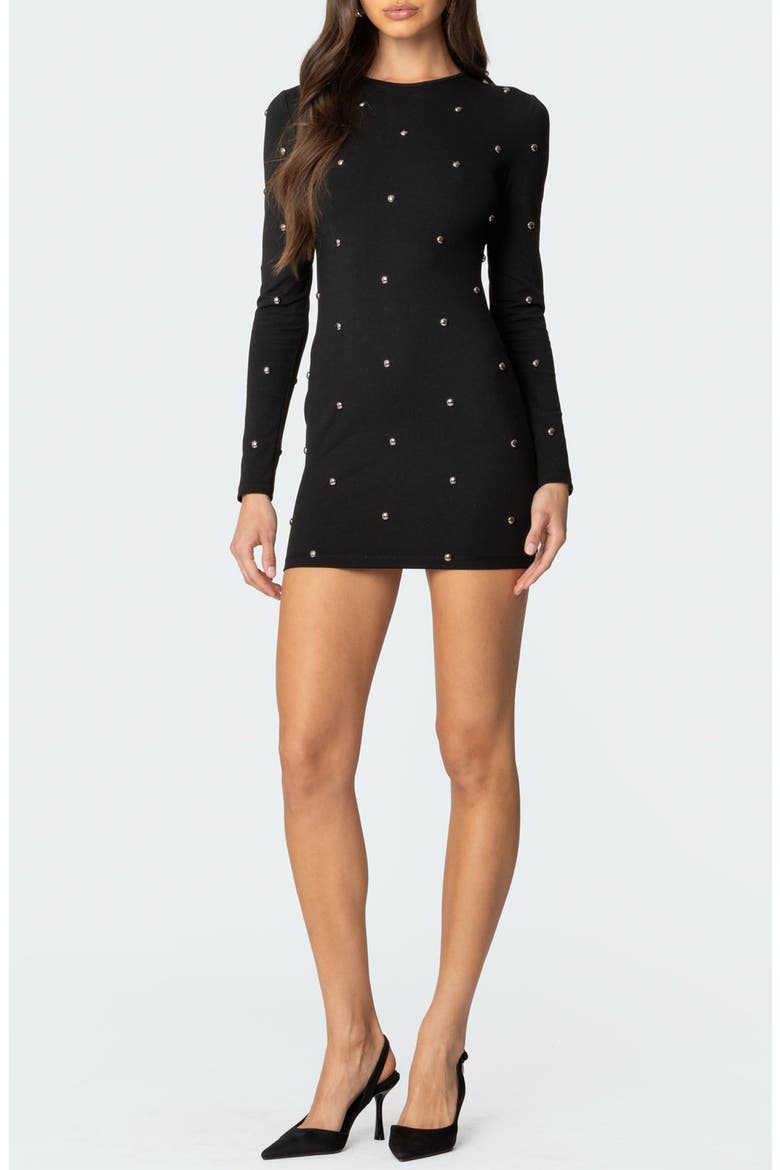 Solace Studded Long Sleeve Minidress, Main, color, BLACK
