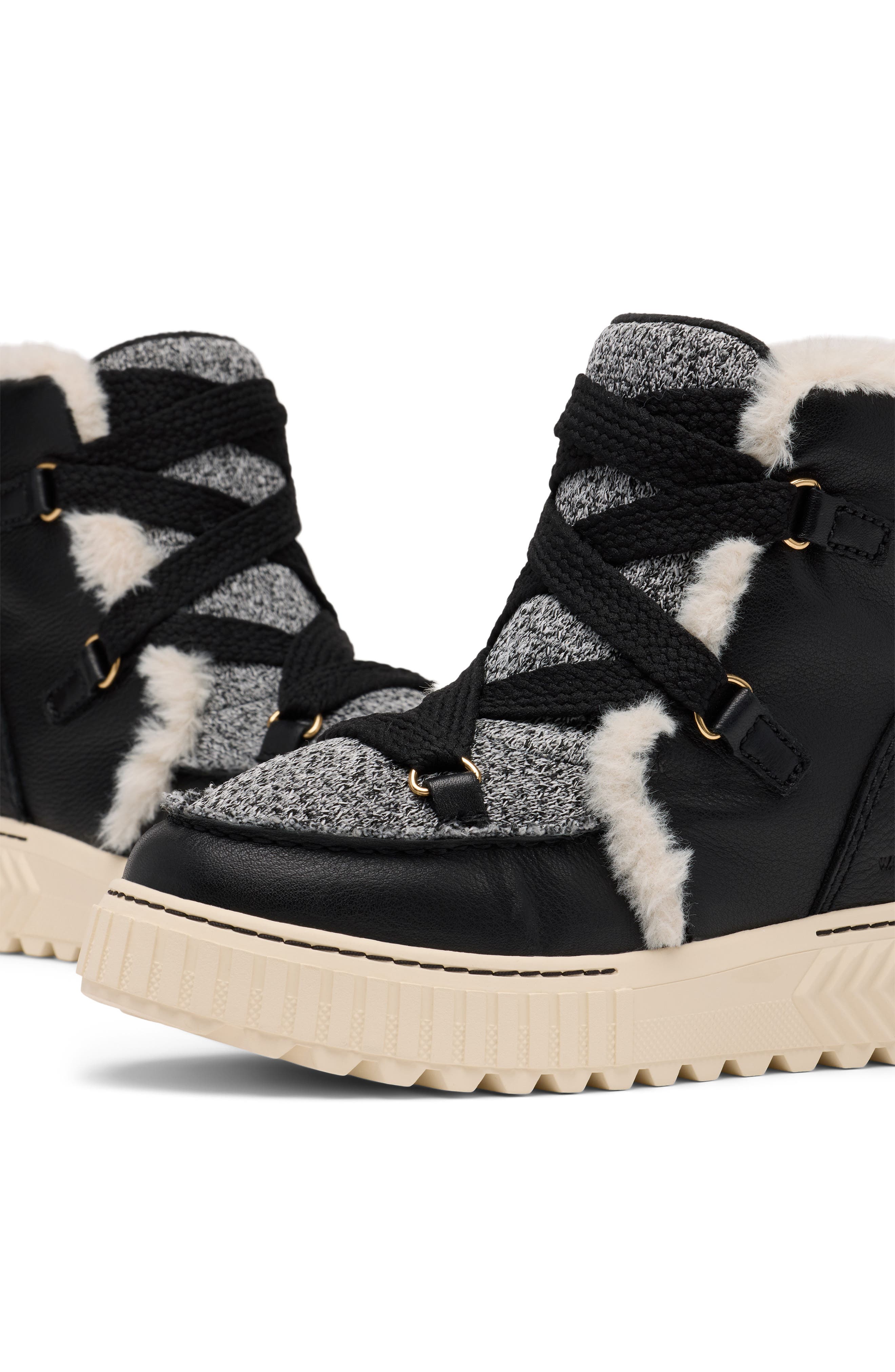 SOREL One Ave<sup
™</sup
 Alpine Faux Fur Trim Waterproof Boot, Alternate, color, Black/ Chalk