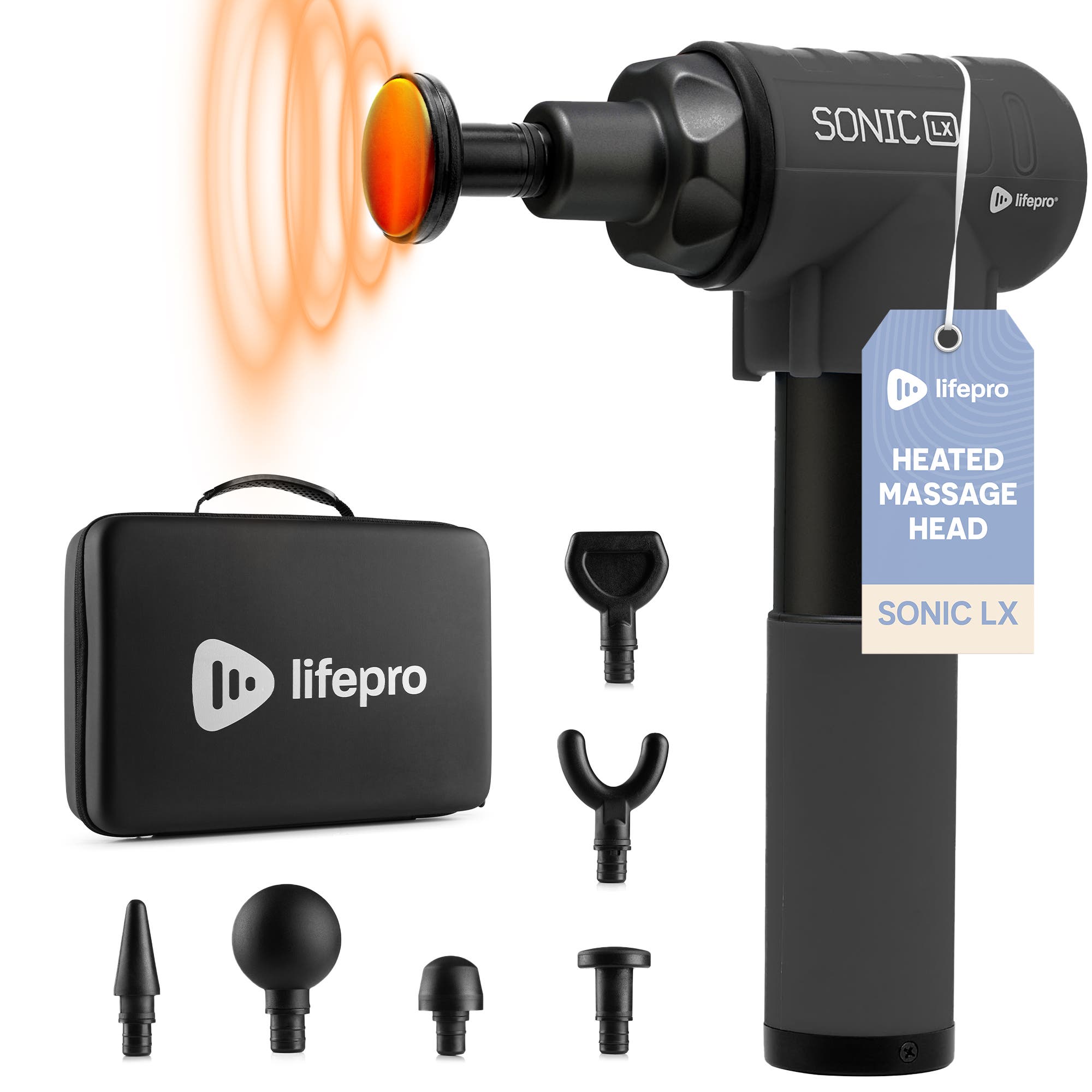 Lifepro Sonic LX Heated Deep Tissue Massage Gun Portable Handheld