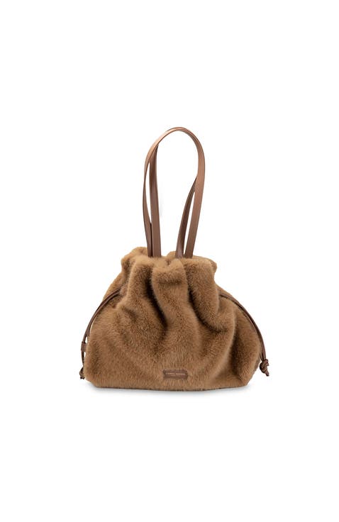 Sugar Faux Fur Shoulder Bag With Functional Drawstring