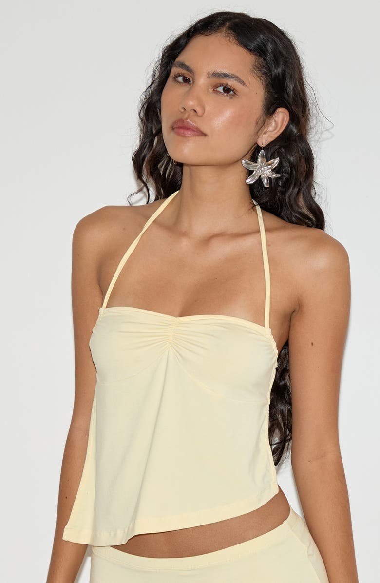 Motel Kins Asymmetric Tie Back Halter Top, Alternate, color, Rayon Lemon