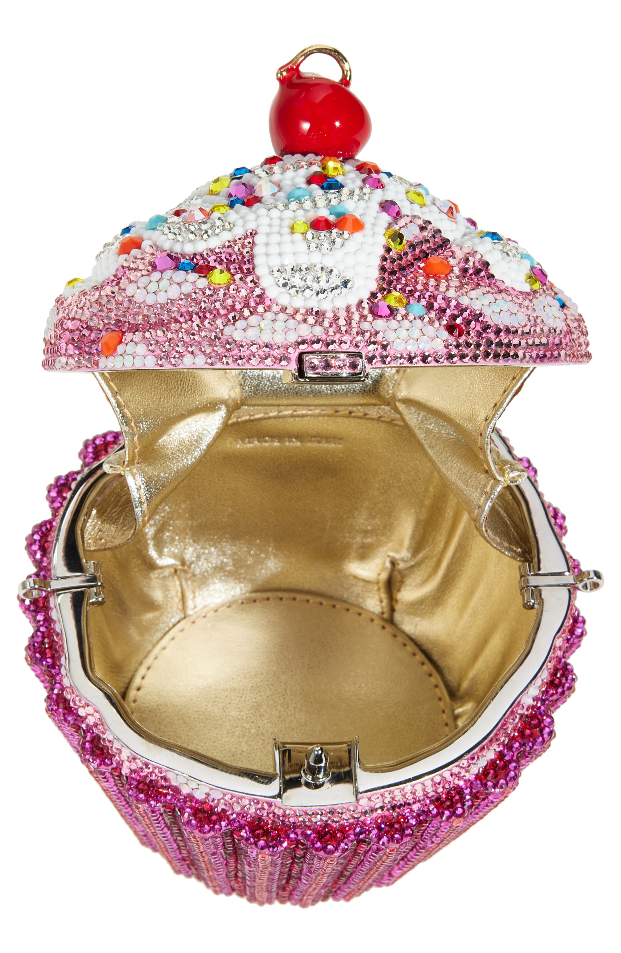 JUDITH LEIBER COUTURE Cherry Cupcake Crystal Clutch, Alternate, color, Silver Fuchsia Multi