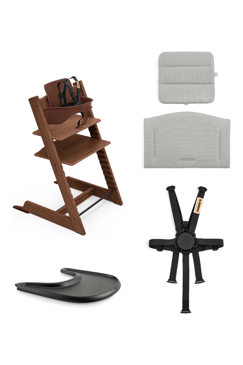 Tripp Trapp® Highchair², Cushion & Stokke® Tray, Alternate, color, OAK WARM BROWN W/ ANTHRACITE