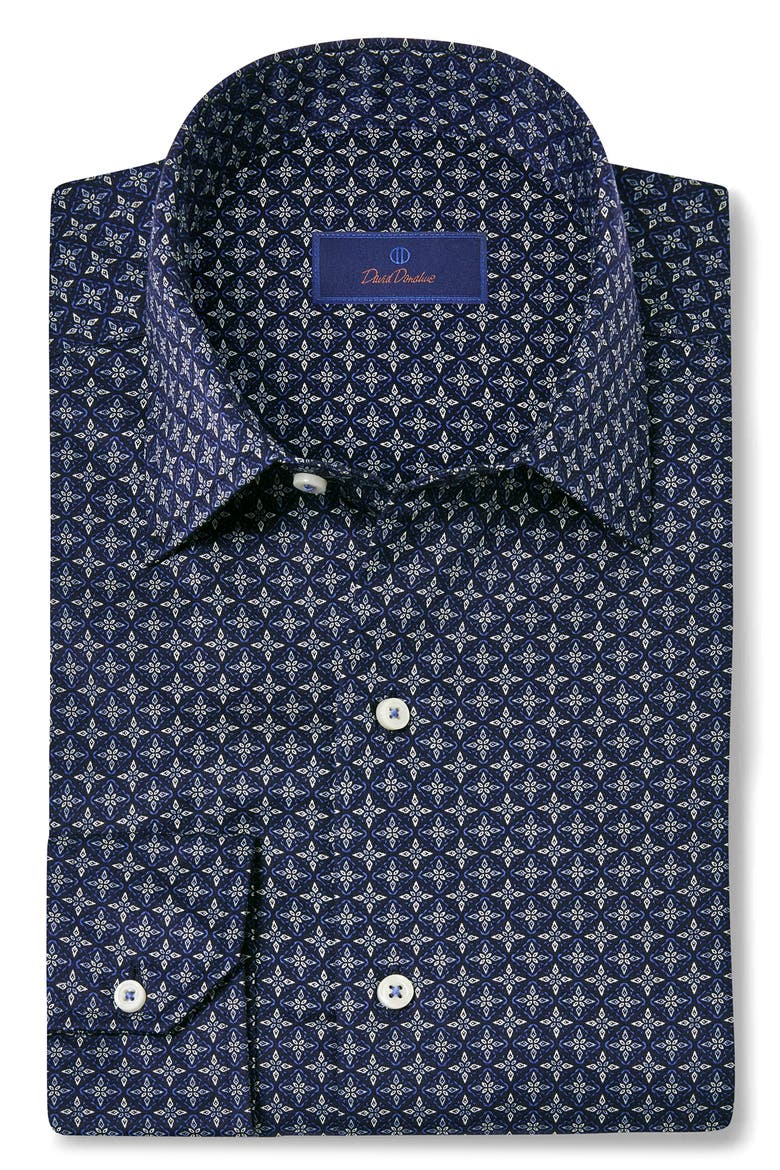Geometric Print Cotton Sport Shirt, Alternate, color, NAVY