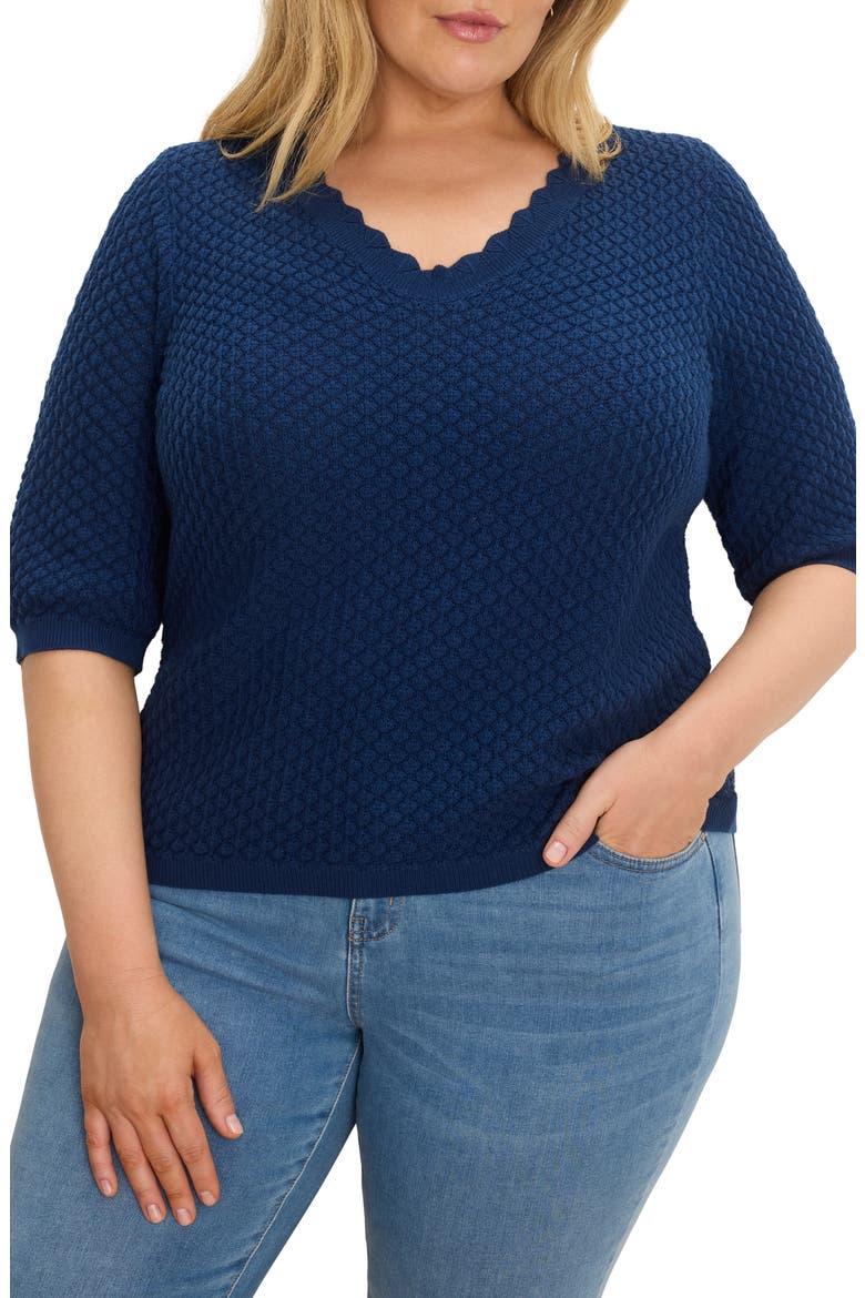 Scallop Texture Short Sleeve Sweater, Main, color, RICH INDIGO