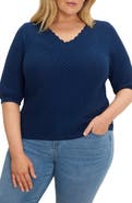 NIC+ZOE Scallop Texture Short Sleeve Sweater