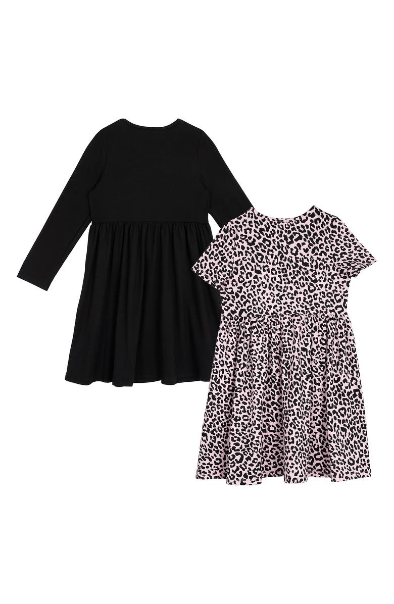Rare Editions Kids' Yummy Leopard Long Sleeve Dresses, Scrunchies & Heart Bag Set, Alternate, color, Black