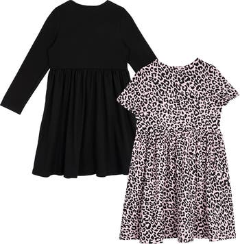 Kids' Yummy Leopard Long Sleeve Dresses, Scrunchies & Heart Bag Set