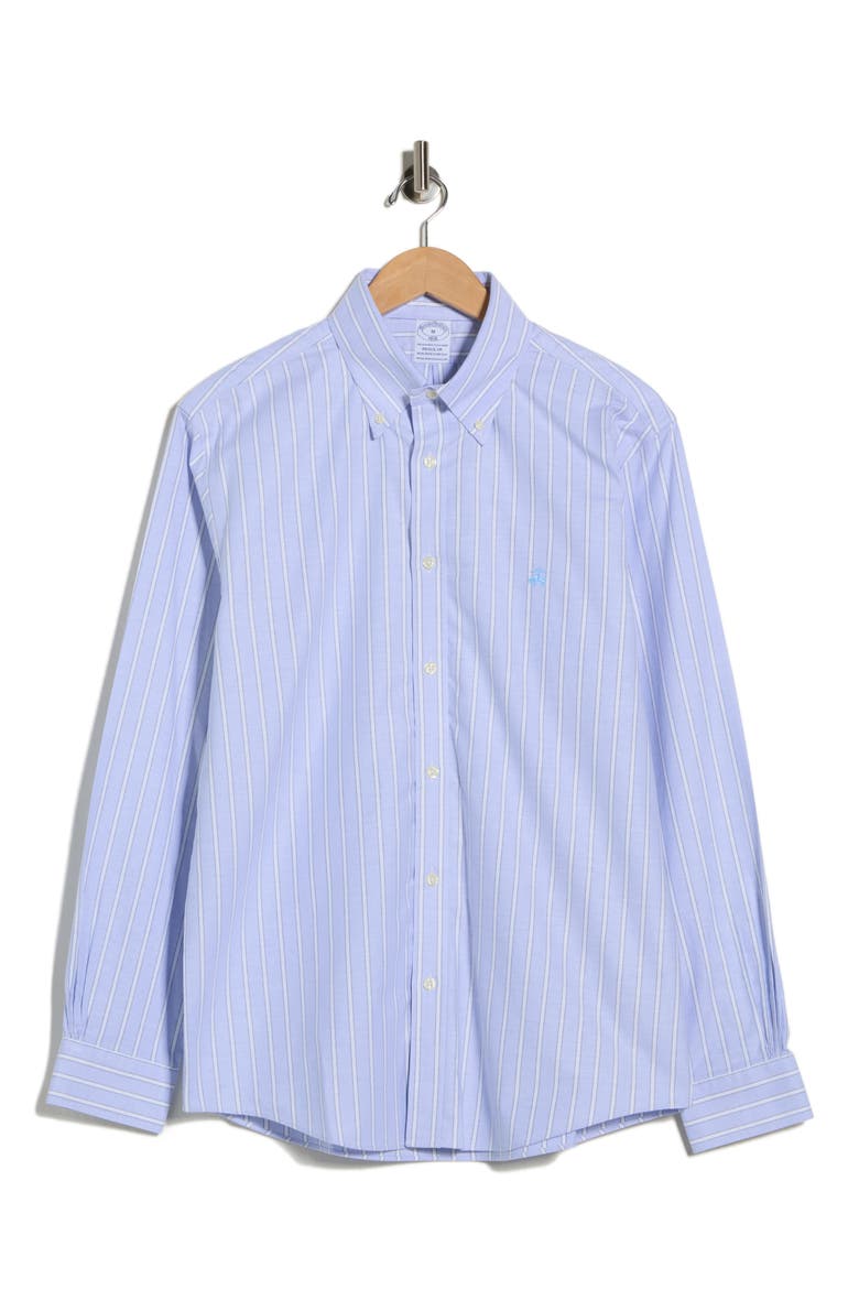 Regular Fit Stripe Non-Iron Stretch Cotton Button-Down Shirt, Alternate, color, HYDRANGEA STRIPE