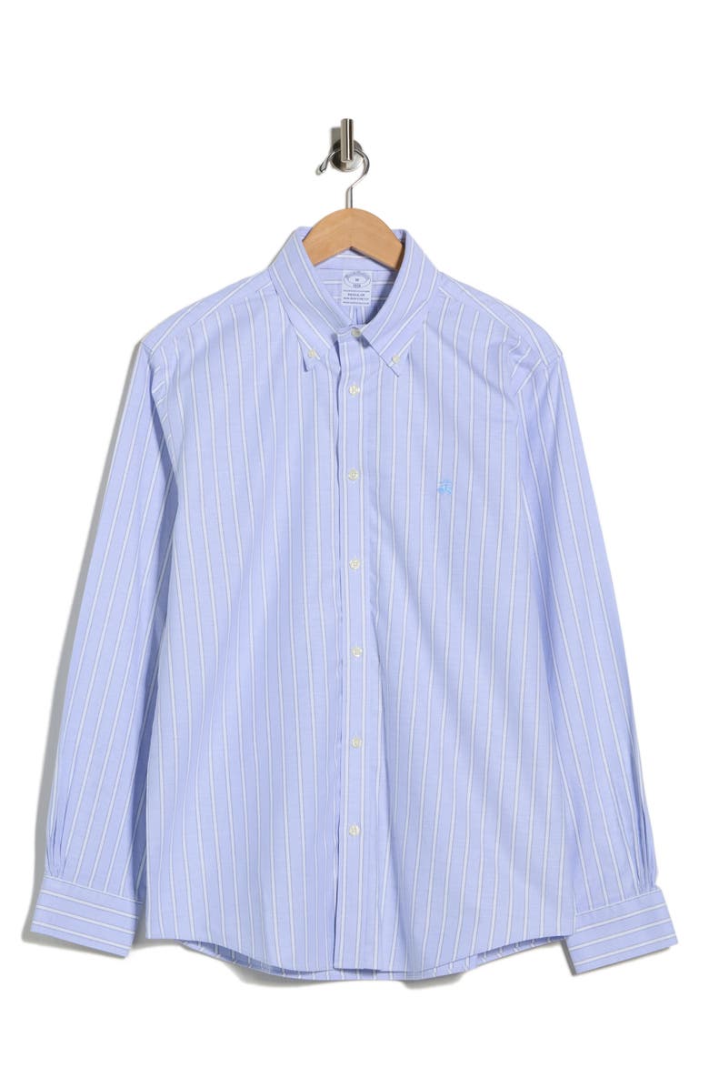 Brooks Brothers Regular Fit Stripe Non-Iron Stretch Cotton Button-Down Shirt, Main, color, Hydrangea Stripe