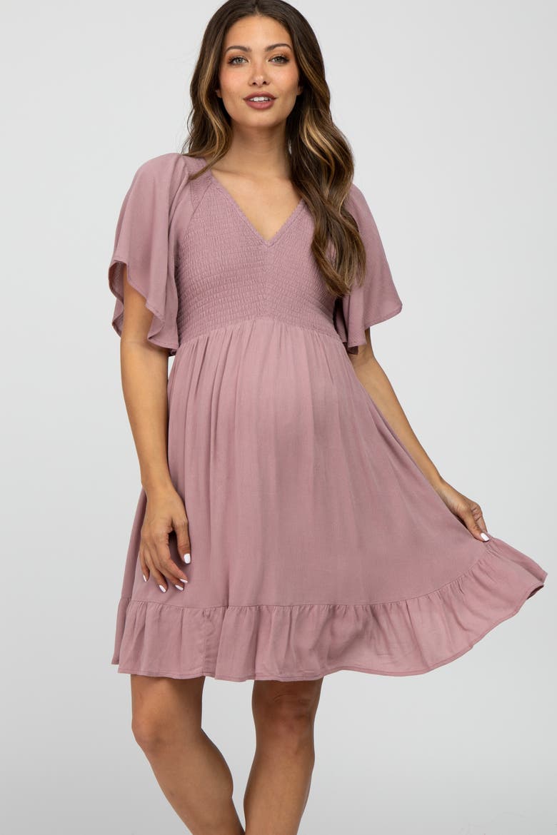 Smocked Front Ruffle Hem Dress, Alternate, color, Mauve