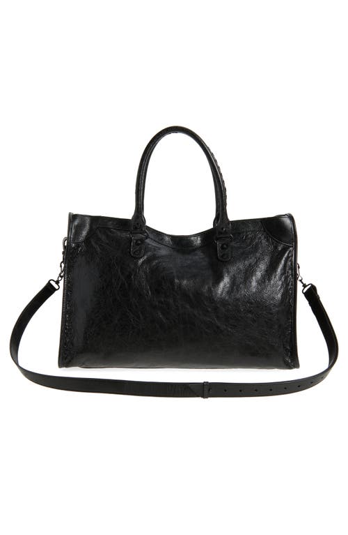 Balenciaga Large Le City Crinkled Leather Tote In Black