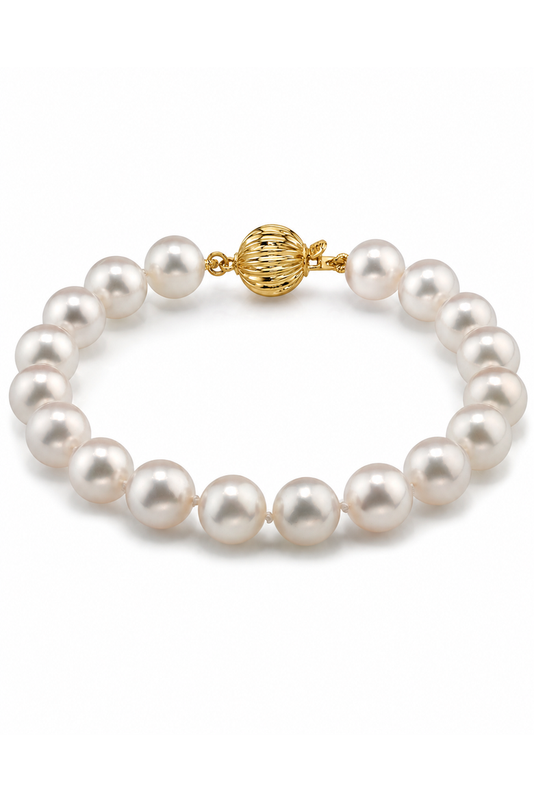 8.0-8.5mm Hanadama Akoya White Pearl Bracelet, Main, color, Yellow Gold Clasp