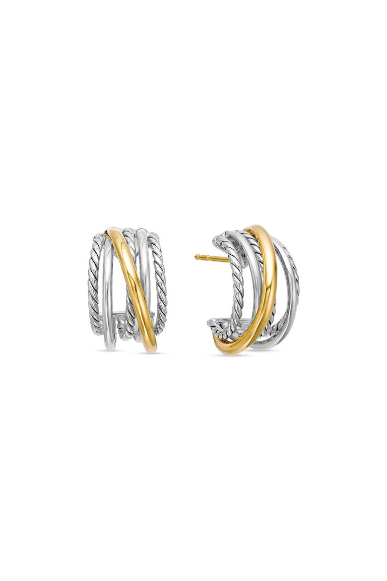 Crossover Huggie Hoop Earrings, Main, color, SILVER/ GOLD