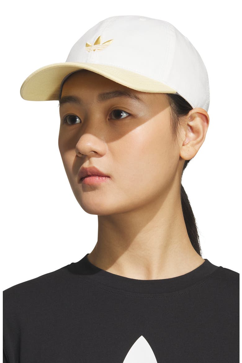 Relaxed Trefoil Cotton Baseball Cap, Alternate, color, OFF WHITE/ ORANGE TINT