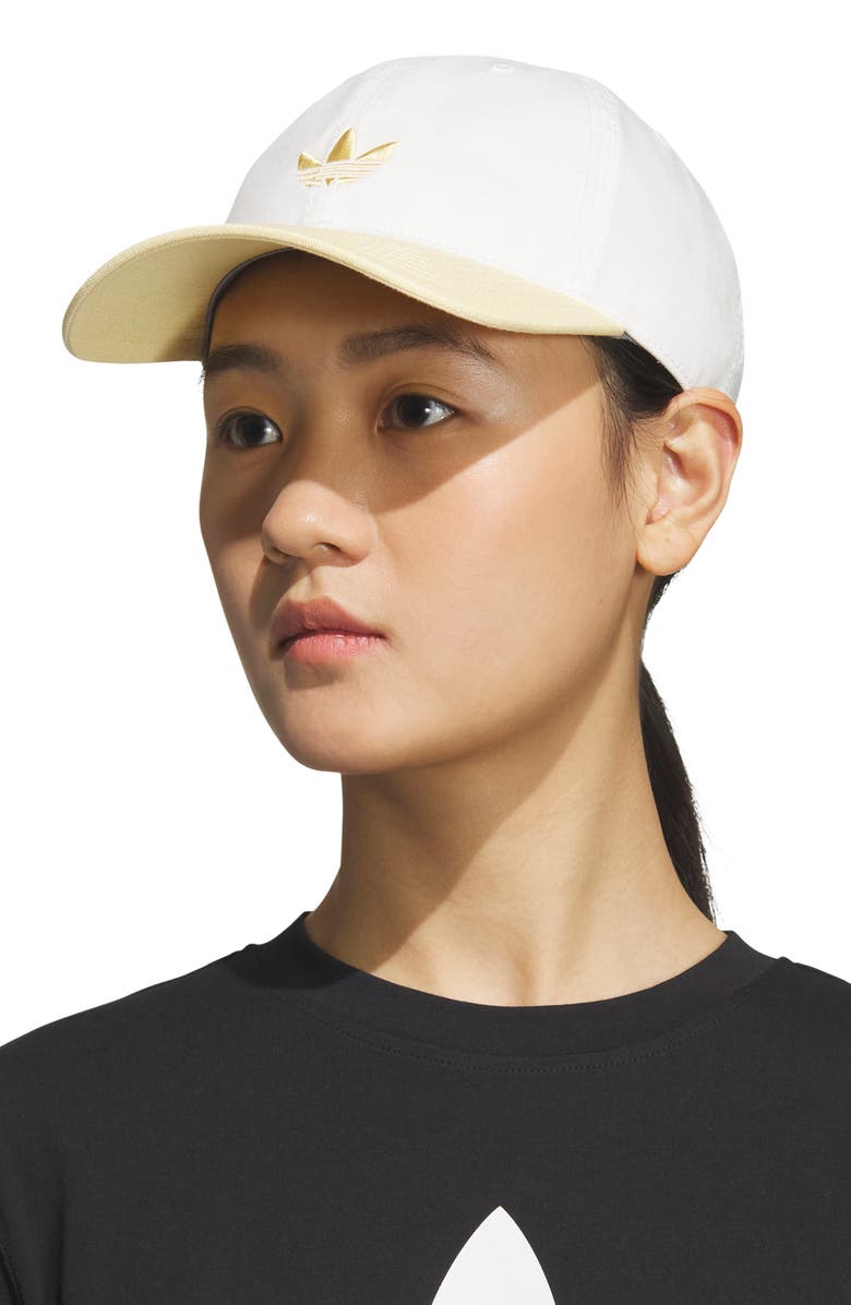 adidas Relaxed Trefoil Cotton Baseball Cap, Alternate, color, Off White/ Orange Tint