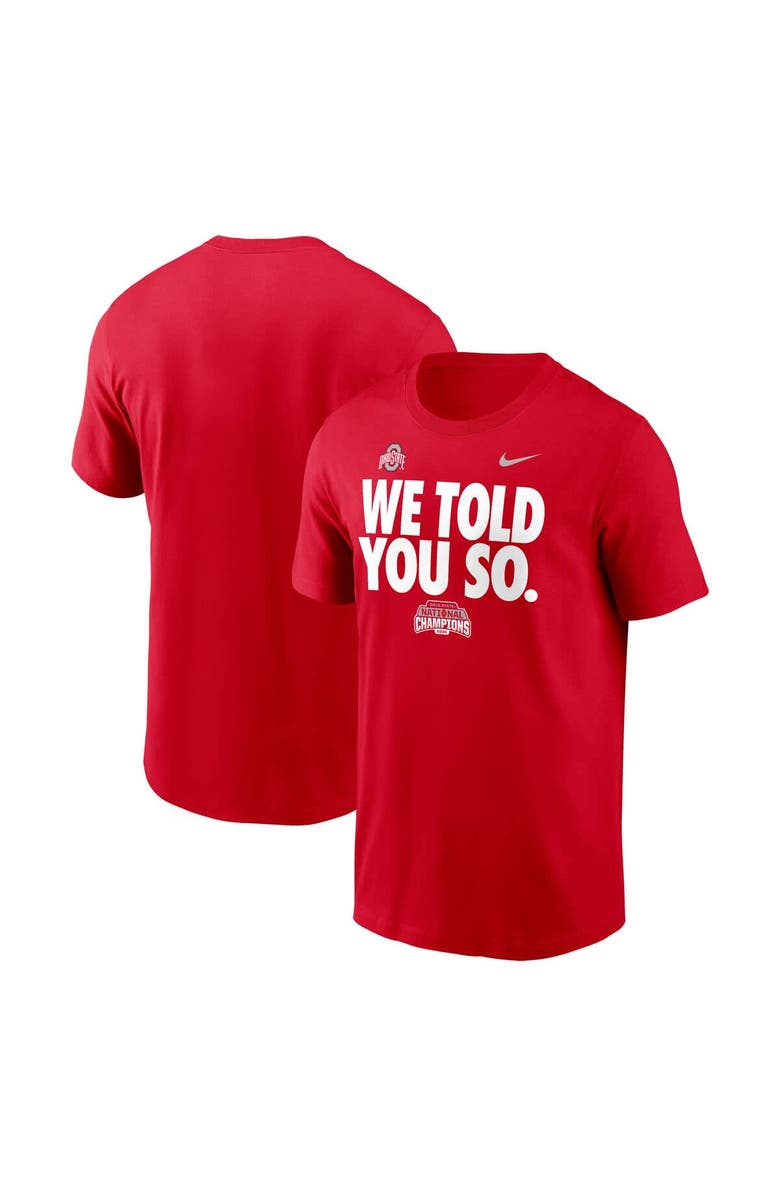 Nike Men's Nike Scarlet Ohio State Buckeyes College Football Playoff 2024 National Champions We Told You So T-Shirt, Alternate, color,