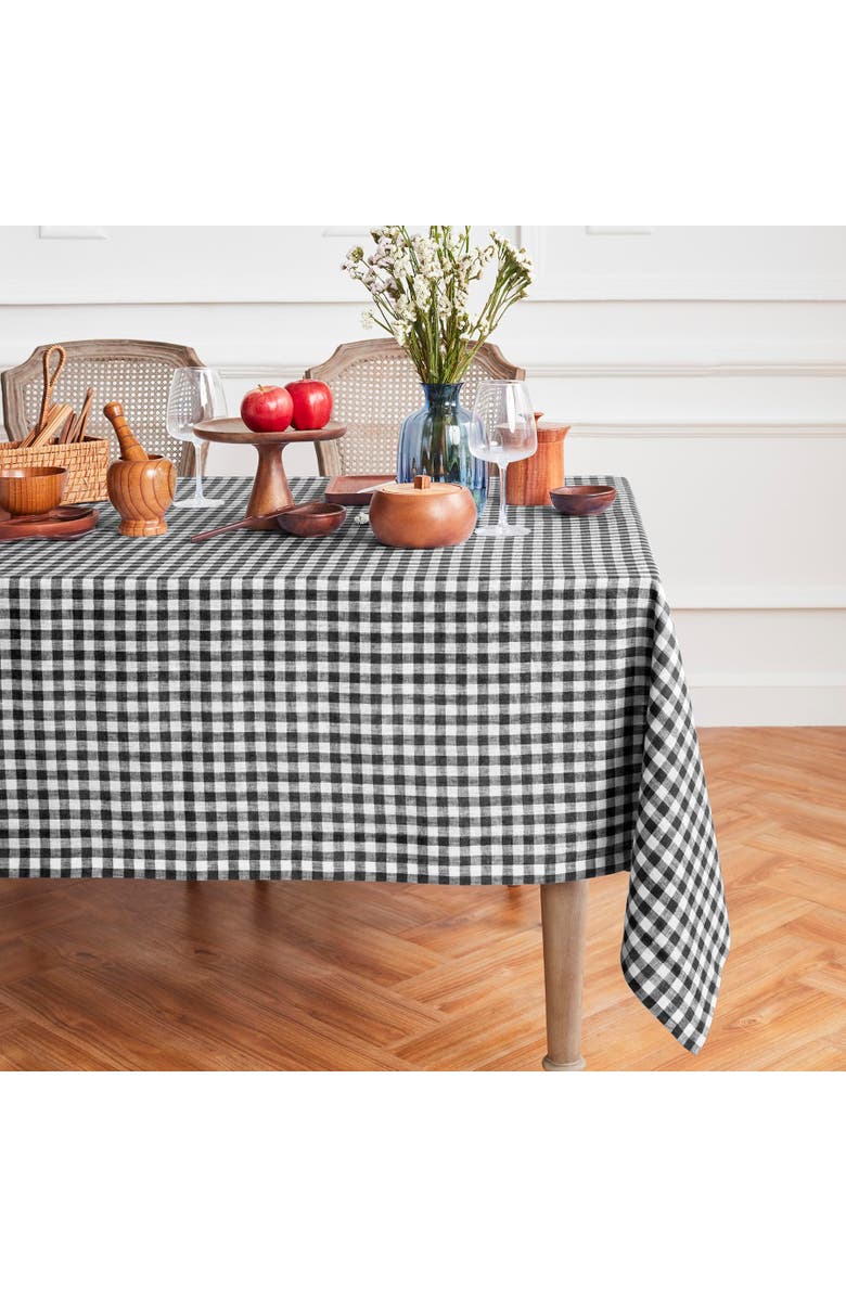 Solino Home Linen Tablecloth - Gingham Check, Main, color, Black