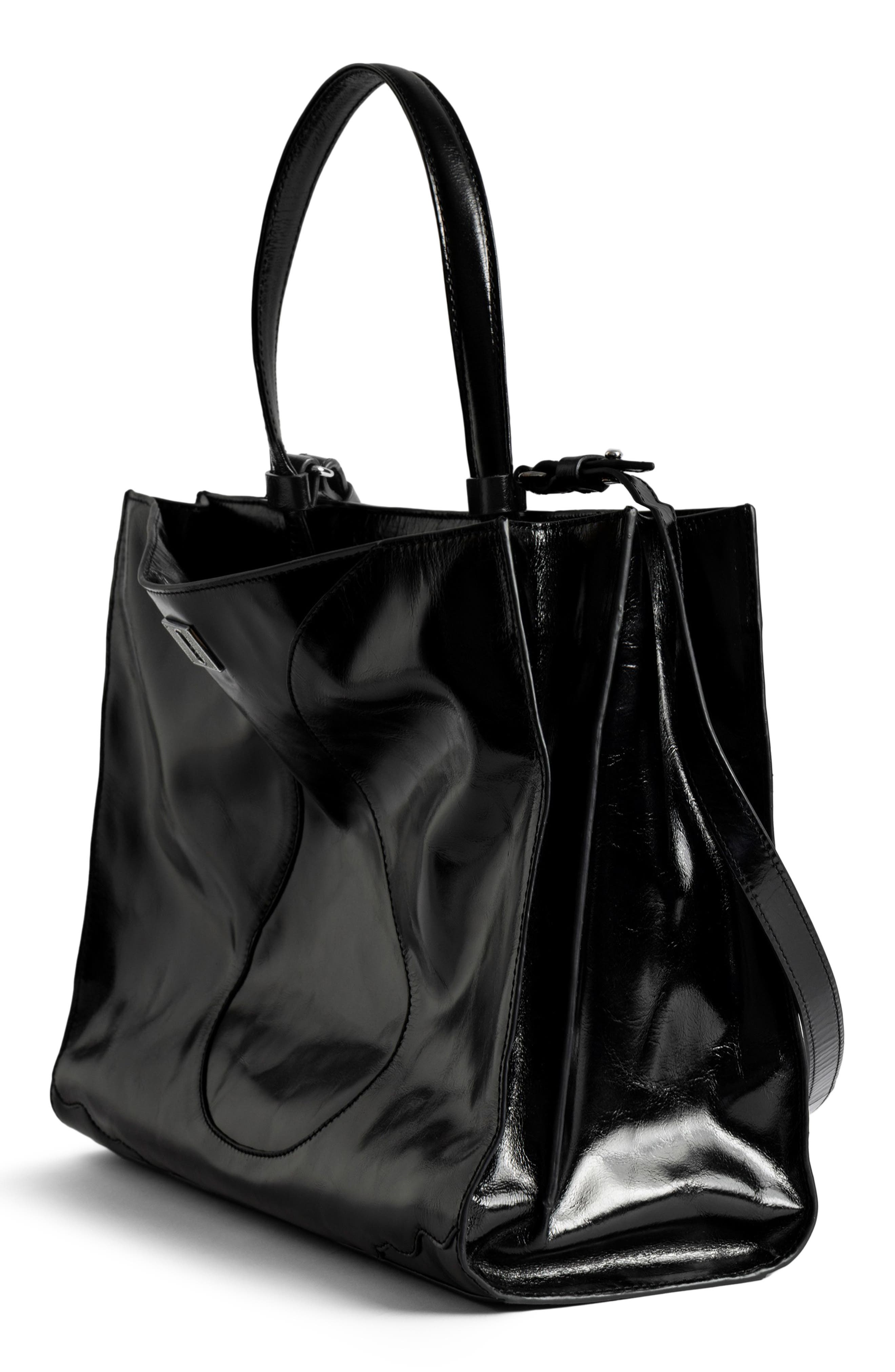 Zadig & Voltaire Jack Patent Leather Shoulder Bag, Alternate, color, Black