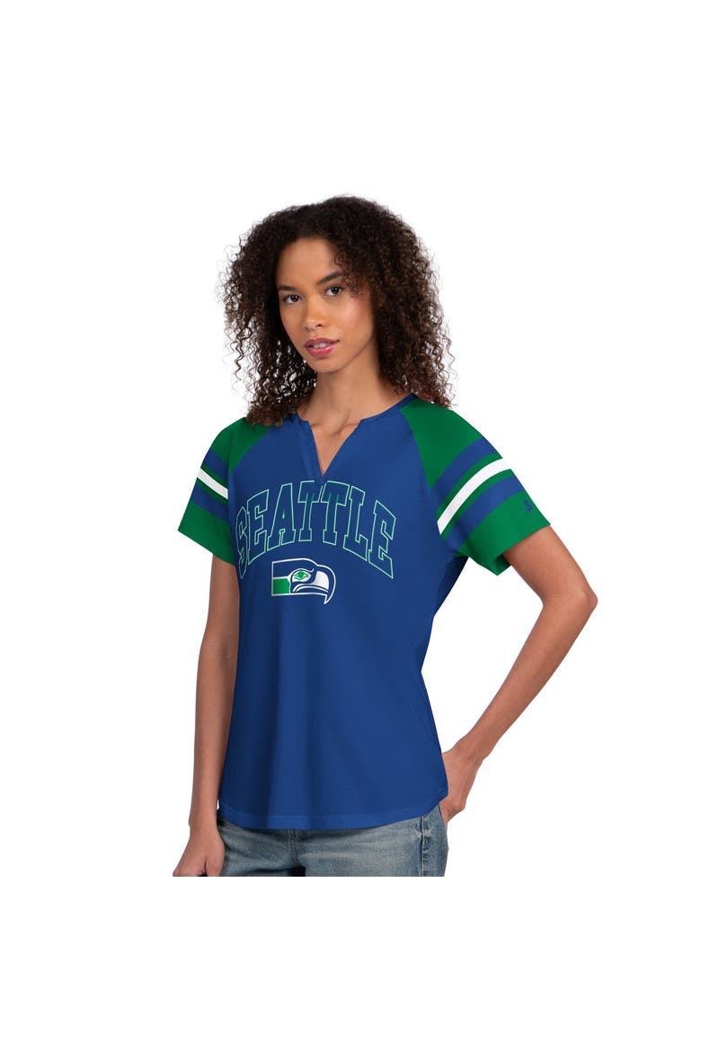 Women's Starter  Royal Seattle Seahawks Game On Notch Neck Raglan T-Shirt, Main, color, Royal