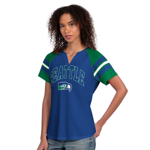 Women's Starter  Royal Seattle Seahawks Game On Notch Neck Raglan T-Shirt
