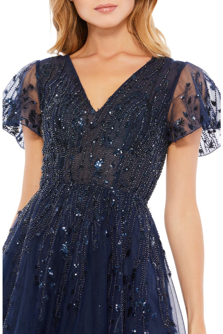 Beaded Tulle Fit & Flare Dress, Alternate, color, MIDNIGHT