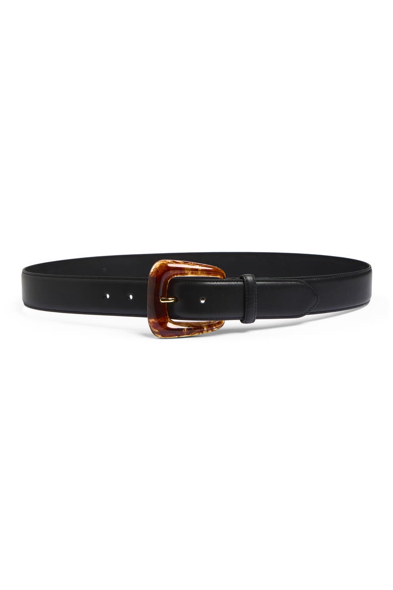 Resin Buckle Leather Belt, Main, color, BLACK