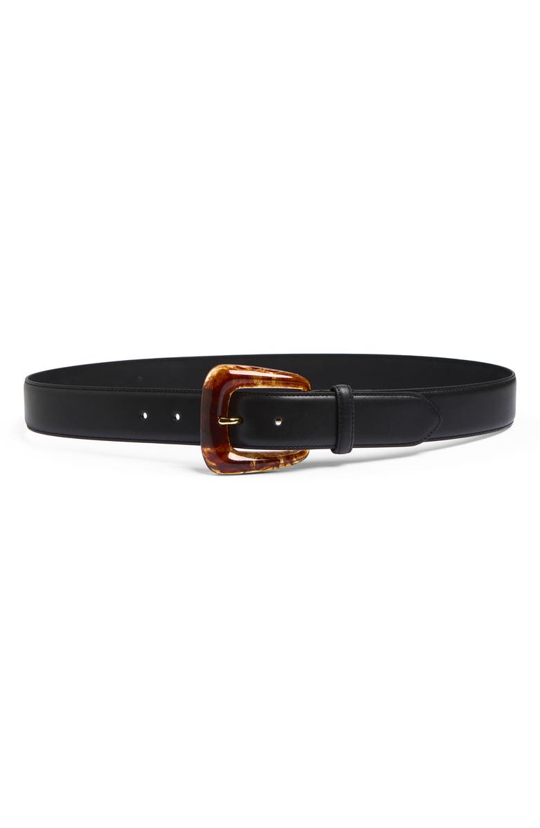 Veronica Beard Resin Buckle Leather Belt, Main, color, Black