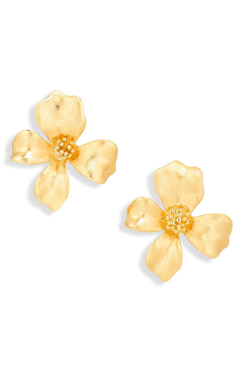 Shashi Fiorina Floral Stud Earrings, Main, color, Gold