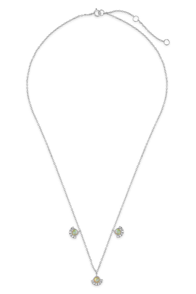 Half Halo Opal CZ Pendant Necklace, Alternate, color, SILVER