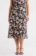 Renee C Floral Satin Midi Skirt