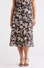 Renee C Floral Satin Midi Skirt